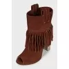 Brown suede open toe ankle boots
