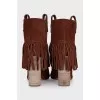 Brown suede open toe ankle boots