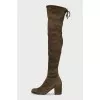 Green suede over-the-knee boots