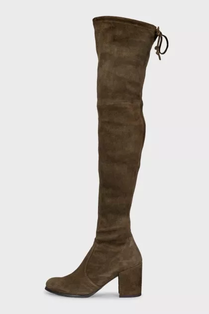 Green suede over-the-knee boots