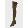 Green suede over-the-knee boots
