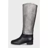 Silver and black leather boots