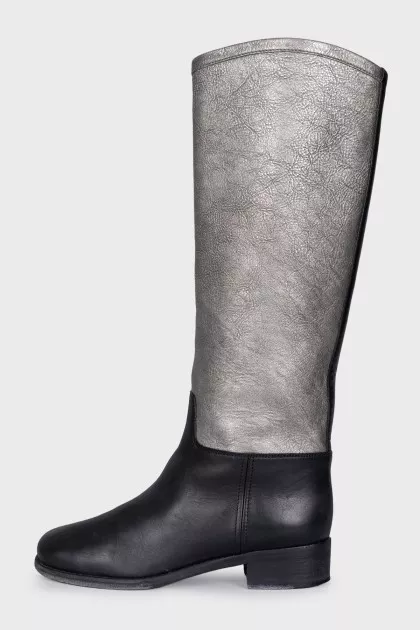 Silver and black leather boots