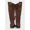 Brown suede boots with embossing