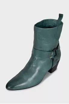Green leather boots with heels