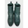 Green leather boots with heels