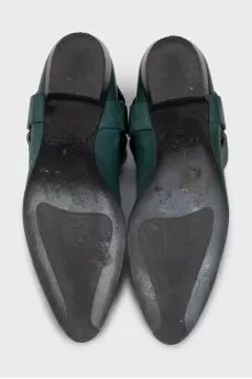 Green leather boots with heels