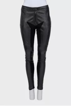 Black leather tapered trousers