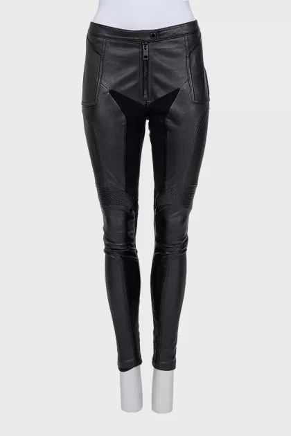 Black leather tapered trousers