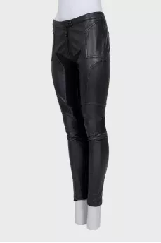 Black leather tapered trousers