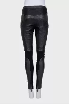 Black leather tapered trousers