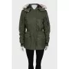 Green jacket with removable fur