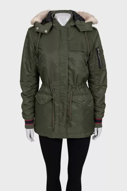 Green jacket with removable fur