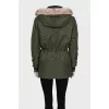 Green jacket with removable fur