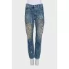 Straight-leg blue jeans with print