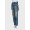Straight-leg blue jeans with print
