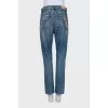 Straight-leg blue jeans with print