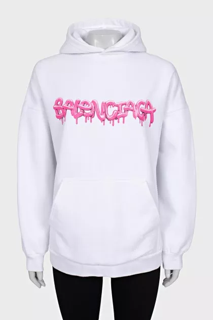 White oversized hoodie with print