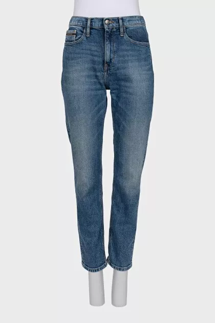 Light blue high-waist straight jeans