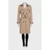 Button-down trench coat with plaid lining