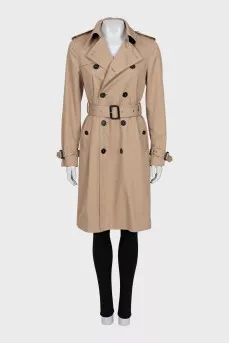 Button-down trench coat with plaid lining