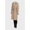 Button-down trench coat with plaid lining