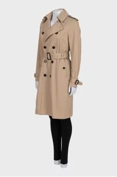 Button-down trench coat with plaid lining