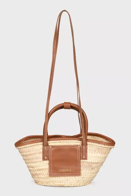 Raffia bag with leather inserts