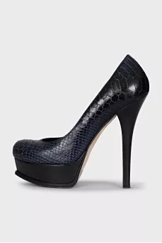 Blue leather high heel shoes