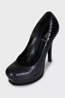 Blue leather high heel shoes
