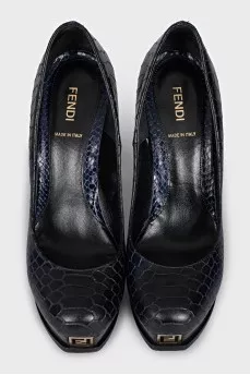 Blue leather high heel shoes
