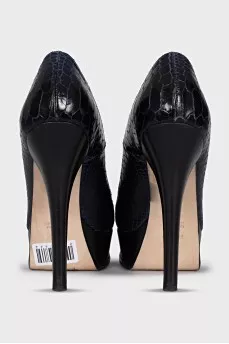Blue leather high heel shoes