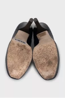 Blue leather high heel shoes