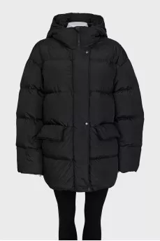 Black down jacket with adjustable waist