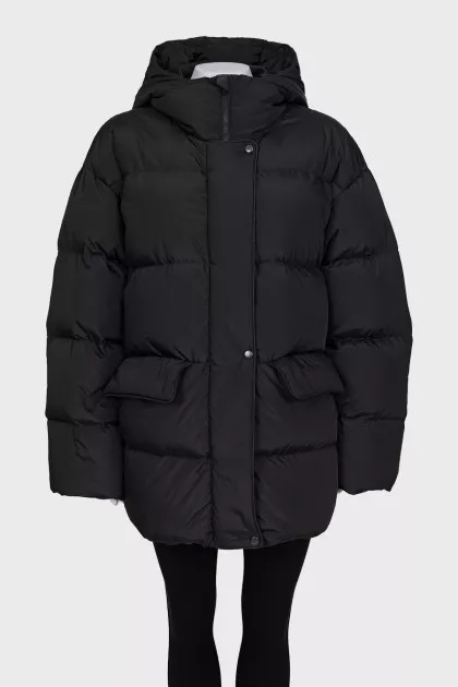 Black down jacket with adjustable waist