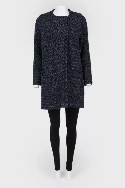 Knitted coat with patch pockets with tag
