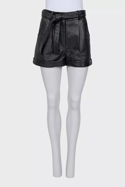 Leather shorts with a belt
