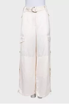 Satin wide-leg trousers with patch pockets