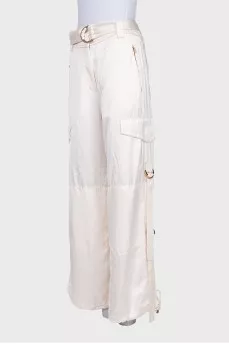 Satin wide-leg trousers with patch pockets