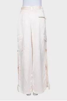 Satin wide-leg trousers with patch pockets