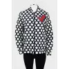 Polka dot bomber jacket with red appliqué