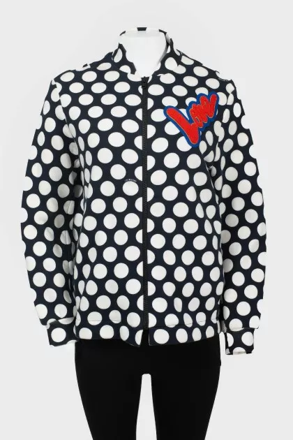 Polka dot bomber jacket with red appliqué