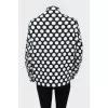Polka dot bomber jacket with red appliqué