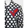 Polka dot bomber jacket with red appliqué