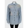 Oversized denim shirt with rhinestones