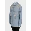 Oversized denim shirt with rhinestones