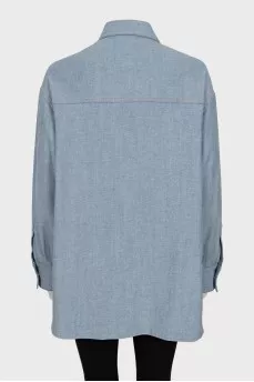 Джинсовая oversize рубашка со стразами