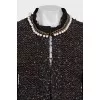 Brown cardigan with chain and pearls