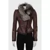 Fitted leather jacket with fur collar