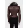 Fitted leather jacket with fur collar